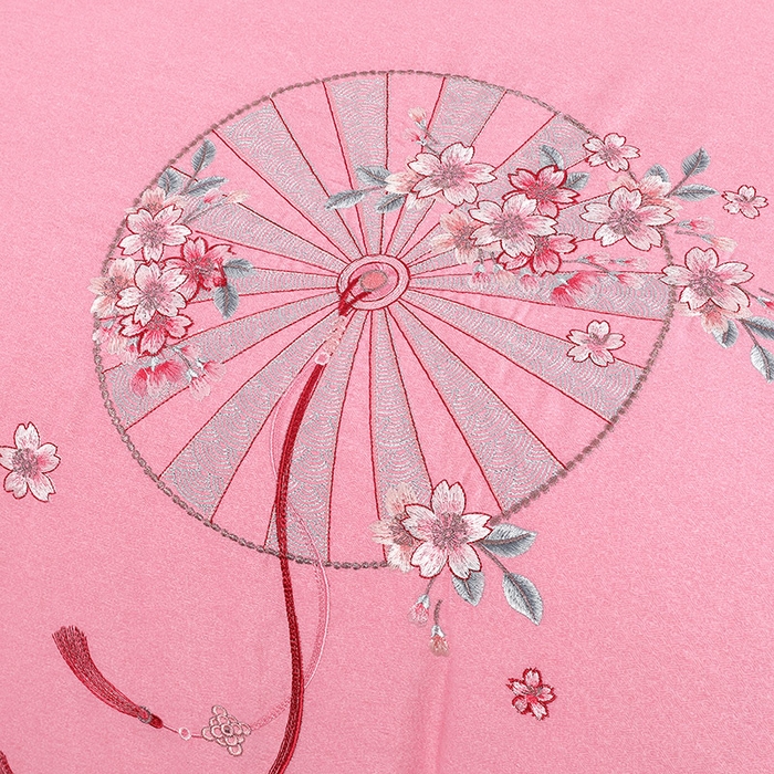 91家纺网 家纺一手货源 找家纺 浩情国际婚庆供货中心 2026四季新品120S全棉斜纹加厚磨毛高端刺绣四件套 浪漫樱花-公主粉