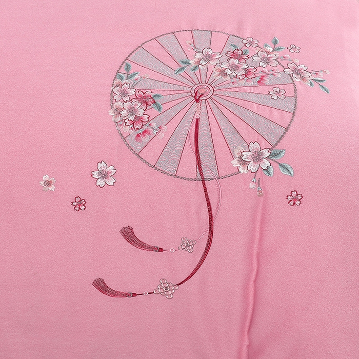 91家纺网 家纺一手货源 找家纺 浩情国际婚庆供货中心 2026四季新品120S全棉斜纹加厚磨毛高端刺绣四件套 浪漫樱花-公主粉