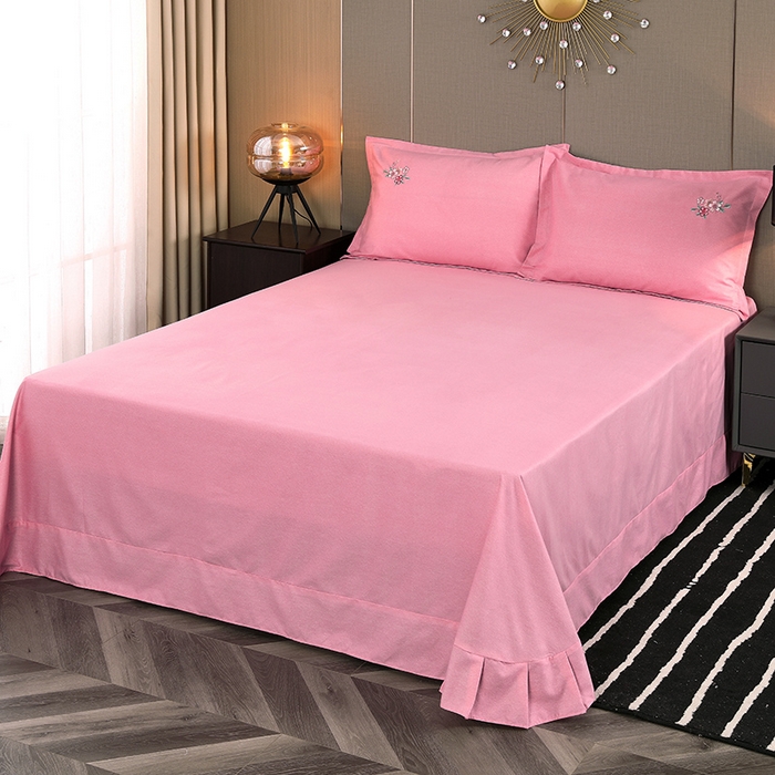 91家纺网 家纺一手货源 找家纺 浩情国际婚庆供货中心 2026四季新品120S全棉斜纹加厚磨毛高端刺绣四件套 浪漫樱花-公主粉