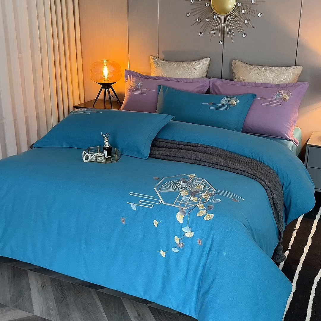 91家纺网 家纺一手货源 找家纺 （总）浩情国际婚庆供货中心 2026四季新品120S全棉斜纹加厚磨毛高端刺绣四件套