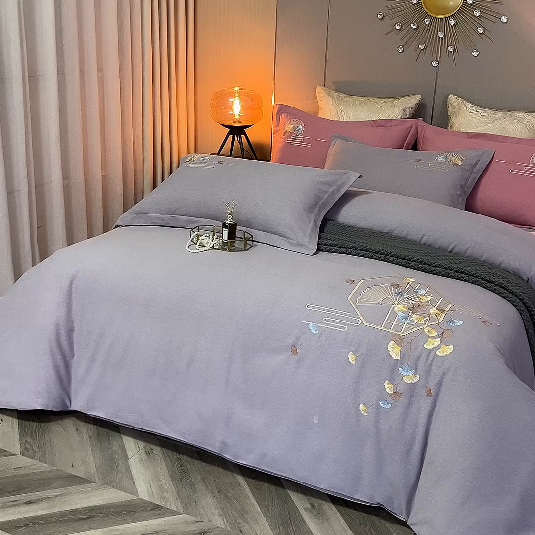 91家纺网 家纺一手货源 找家纺 浩情国际婚庆供货中心 2026四季新品120S全棉斜纹加厚磨毛高端刺绣四件套 维也纳-高级灰