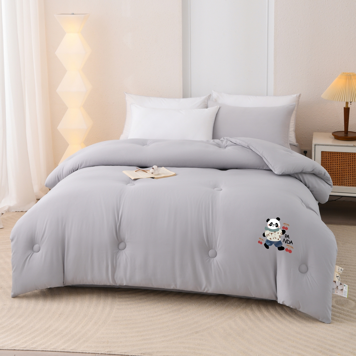 91家纺网 家纺一手货源 找家纺 寝美资家居 2025新款熊猫棉花被被子被芯 浅灰
