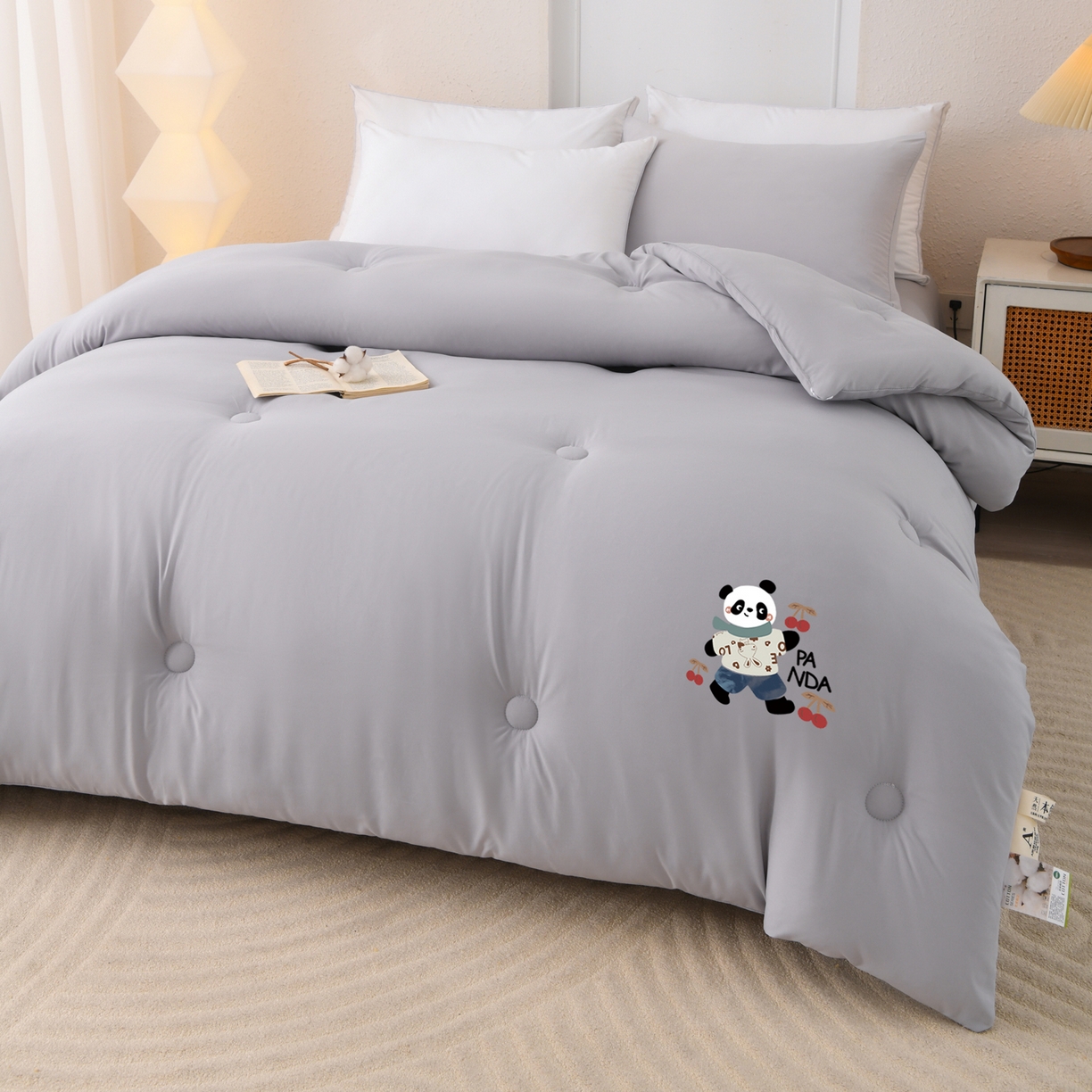 91家纺网 家纺一手货源 找家纺 寝美资家居 2025新款熊猫棉花被被子被芯 浅灰
