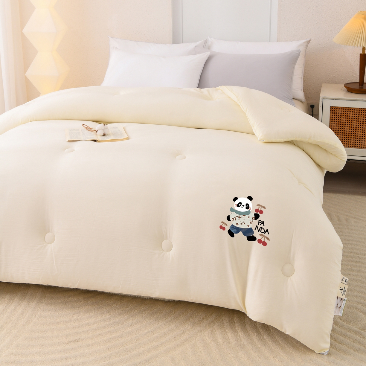 91家纺网 家纺一手货源 找家纺 寝美资家居 2025新款熊猫棉花被被子被芯 米黄