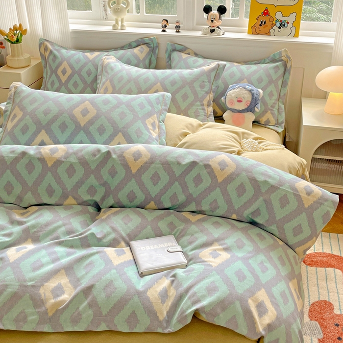 91家纺网 家纺一手货源 找家纺 曲之慕 2026新款全棉纯棉加厚喷气磨毛印花四件套 空间