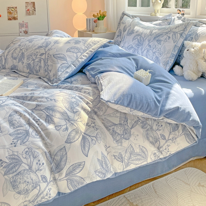 91家纺网 家纺一手货源 找家纺 曲之慕 2026新款全棉纯棉加厚喷气磨毛印花四件套 汀兰