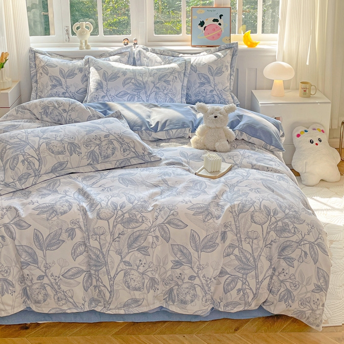 91家纺网 家纺一手货源 找家纺 曲之慕 2026新款全棉纯棉加厚喷气磨毛印花四件套 汀兰