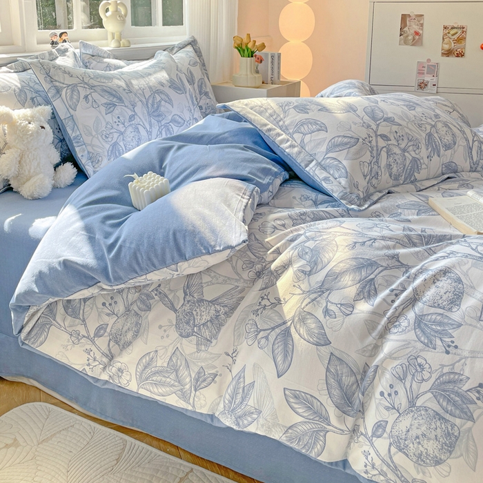 91家纺网 家纺一手货源 找家纺 曲之慕 2026新款全棉纯棉加厚喷气磨毛印花四件套 汀兰