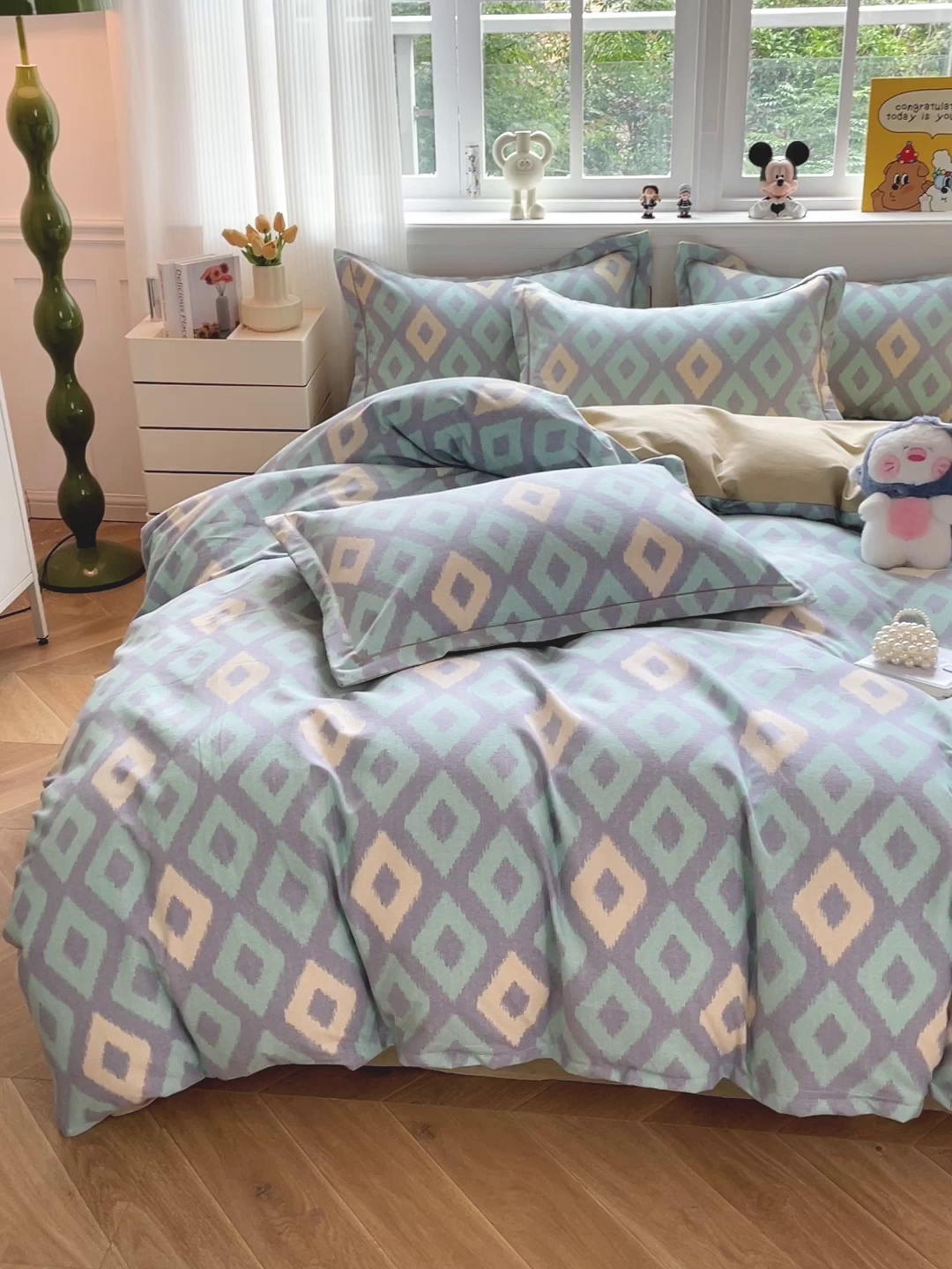 91家纺网 家纺一手货源 找家纺 曲之慕 2026新款全棉纯棉加厚喷气磨毛印花四件套 空间