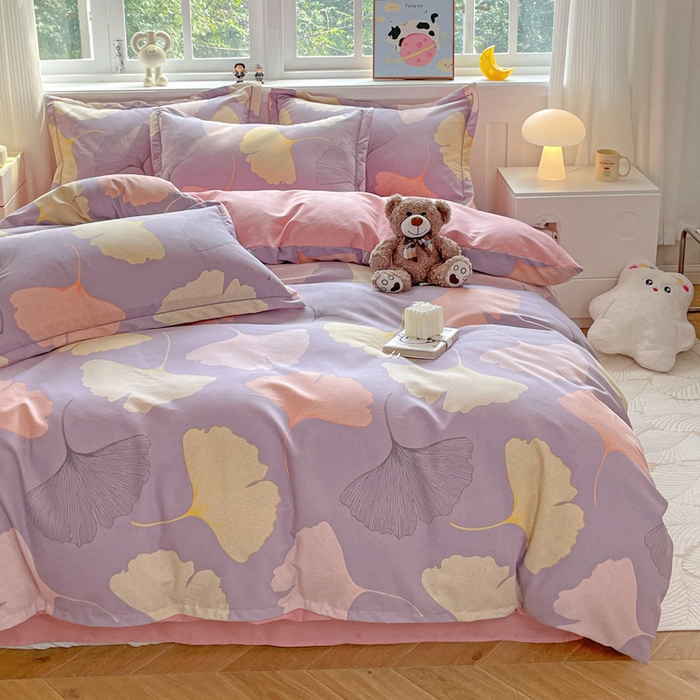 91家纺网 家纺一手货源 找家纺 曲之慕 2026新款全棉纯棉加厚喷气磨毛印花四件套 秋叶