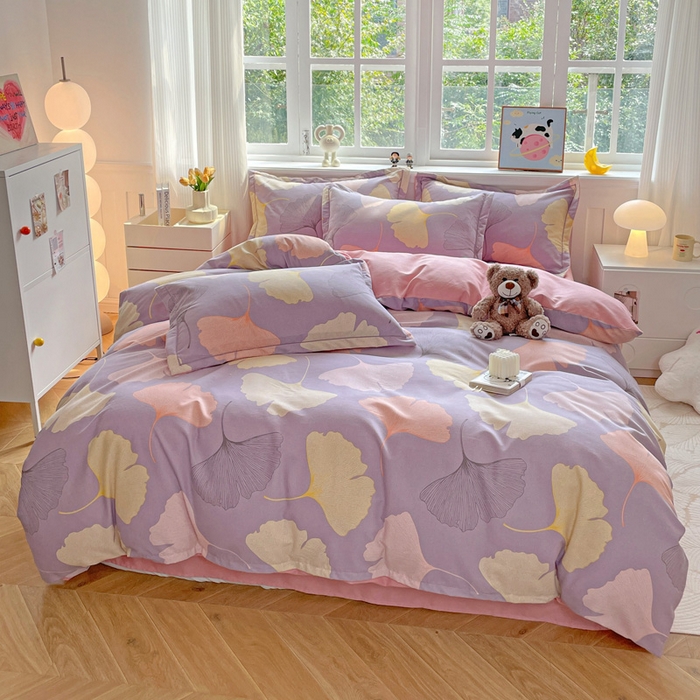 91家纺网 家纺一手货源 找家纺 曲之慕 2026新款全棉纯棉加厚喷气磨毛印花四件套 秋叶