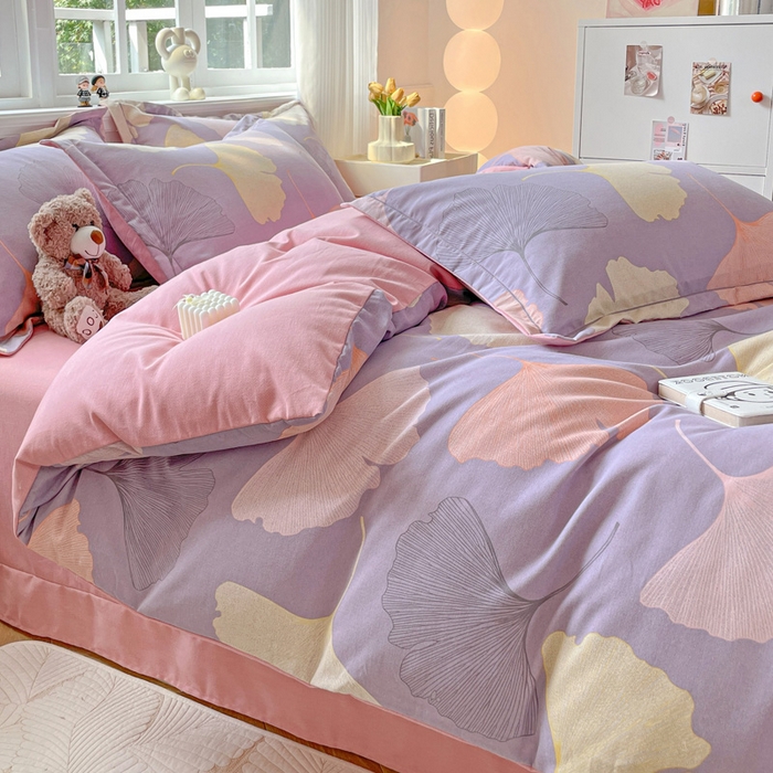 91家纺网 家纺一手货源 找家纺 曲之慕 2026新款全棉纯棉加厚喷气磨毛印花四件套 秋叶