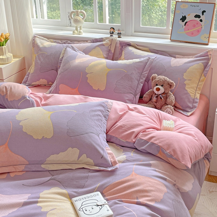 91家纺网 家纺一手货源 找家纺 曲之慕 2026新款全棉纯棉加厚喷气磨毛印花四件套 秋叶