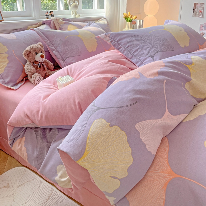 91家纺网 家纺一手货源 找家纺 曲之慕 2026新款全棉纯棉加厚喷气磨毛印花四件套 秋叶