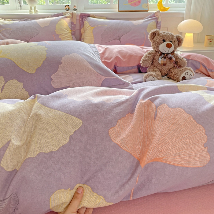 91家纺网 家纺一手货源 找家纺 曲之慕 2026新款全棉纯棉加厚喷气磨毛印花四件套 秋叶