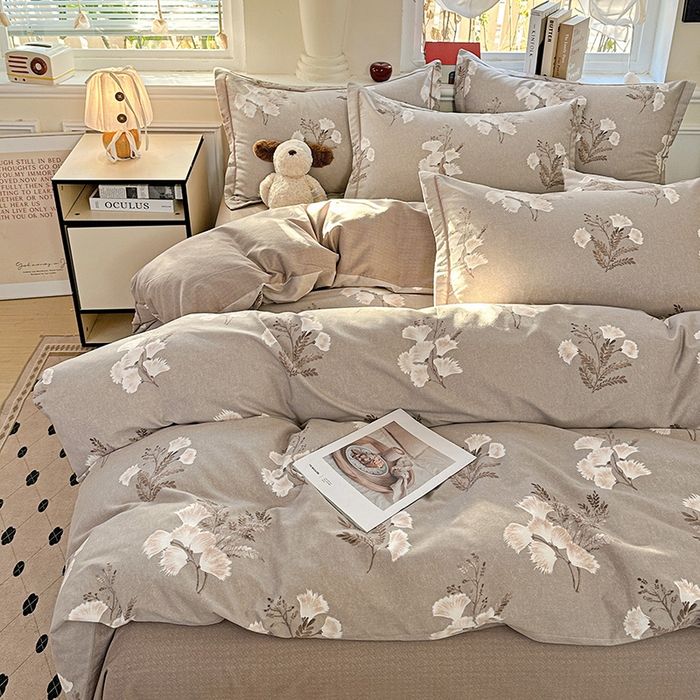 91家纺网 家纺一手货源 找家纺 曲之慕 2026新款全棉纯棉加厚喷气磨毛印花四件套 暖漾