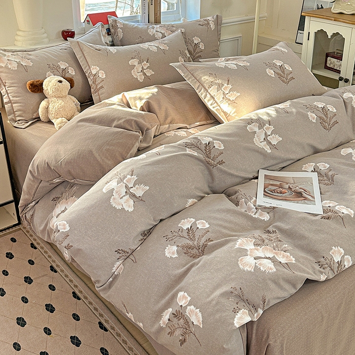 91家纺网 家纺一手货源 找家纺 曲之慕 2026新款全棉纯棉加厚喷气磨毛印花四件套 暖漾