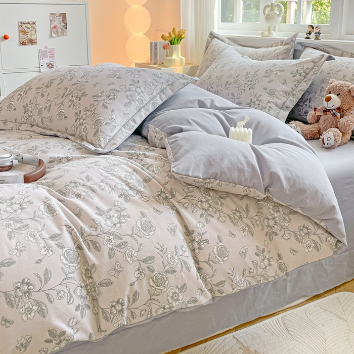 91家纺网 家纺一手货源 找家纺 曲之慕 2026新款全棉纯棉加厚喷气磨毛印花四件套 啬园