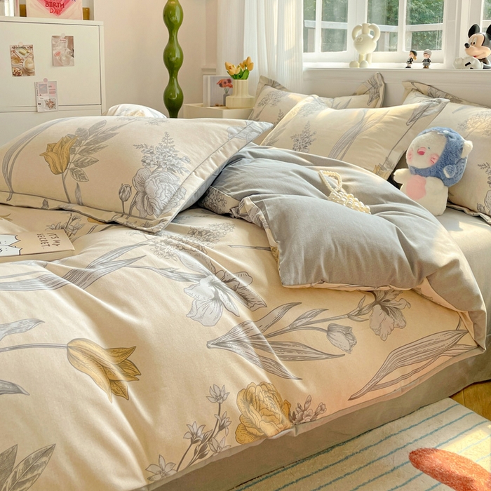 91家纺网 家纺一手货源 找家纺 曲之慕 2026新款全棉纯棉加厚喷气磨毛印花四件套 幽羽