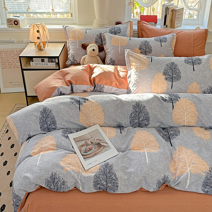 91家纺网 家纺一手货源 找家纺 曲之慕 2026新款全棉纯棉加厚喷气磨毛印花四件套 秋韵