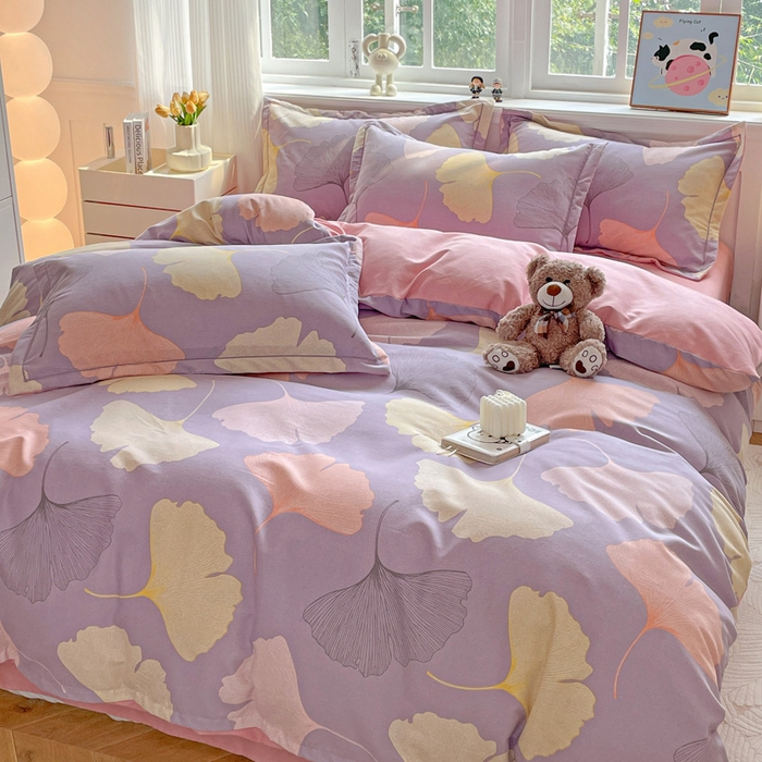 91家纺网 家纺一手货源 找家纺 曲之慕 2026新款全棉纯棉加厚喷气磨毛印花四件套 秋叶