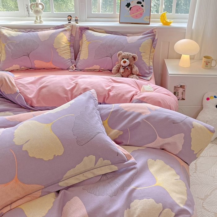 91家纺网 家纺一手货源 找家纺 曲之慕 2026新款全棉纯棉加厚喷气磨毛印花四件套 秋叶