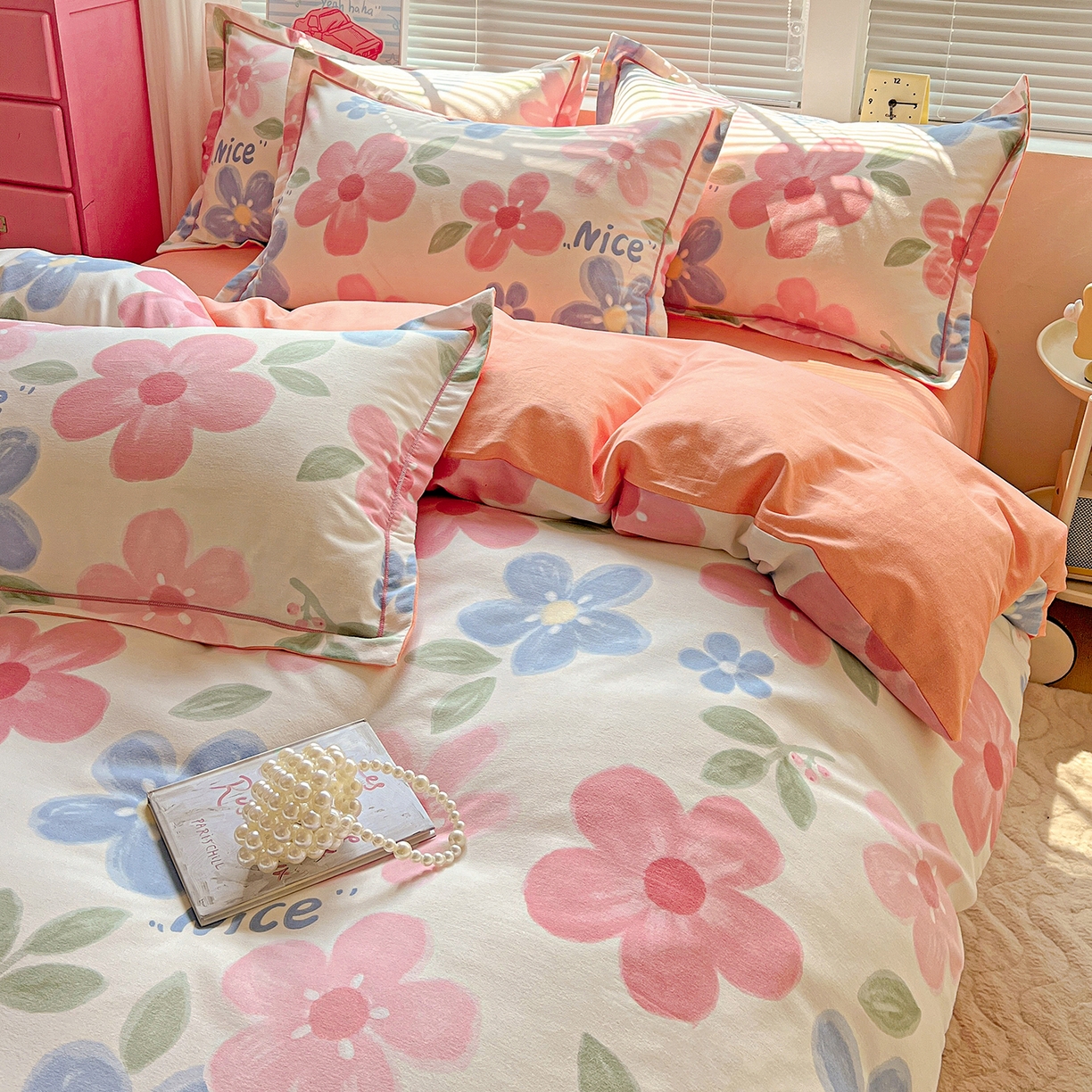 91家纺网 家纺一手货源 找家纺 曲之慕 2026新款全棉纯棉加厚喷气磨毛印花四件套 爱意花间