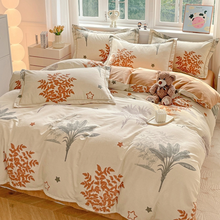 91家纺网 家纺一手货源 找家纺 曲之慕 2026新款全棉纯棉加厚喷气磨毛印花四件套 浅香