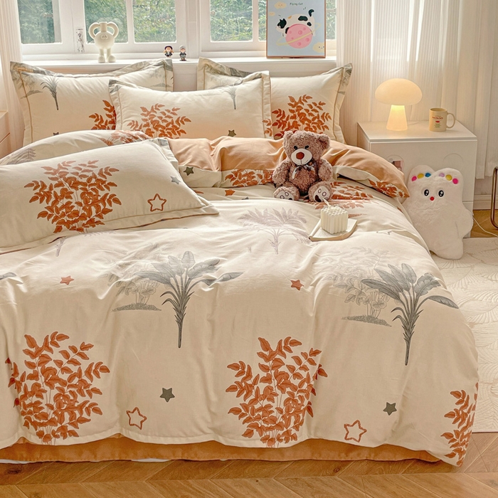 91家纺网 家纺一手货源 找家纺 曲之慕 2026新款全棉纯棉加厚喷气磨毛印花四件套 浅香