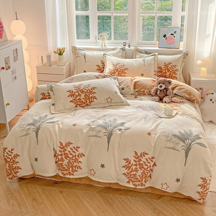 91家纺网 家纺一手货源 找家纺 曲之慕 2026新款全棉纯棉加厚喷气磨毛印花四件套 浅香