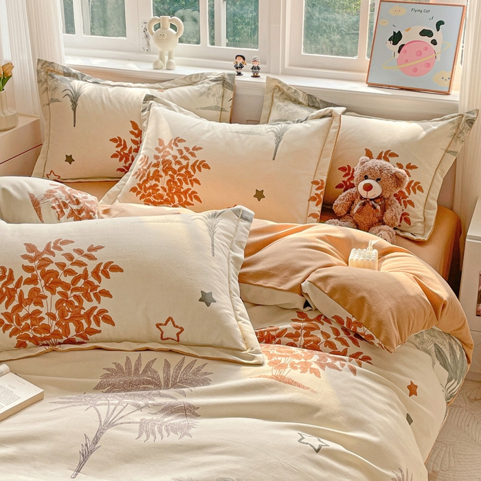 91家纺网 家纺一手货源 找家纺 曲之慕 2026新款全棉纯棉加厚喷气磨毛印花四件套 浅香