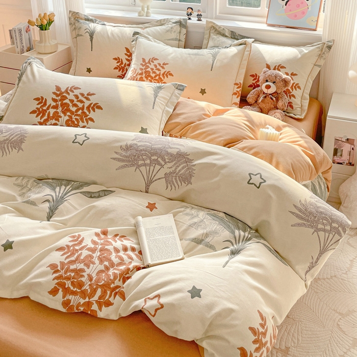 91家纺网 家纺一手货源 找家纺 曲之慕 2026新款全棉纯棉加厚喷气磨毛印花四件套 浅香