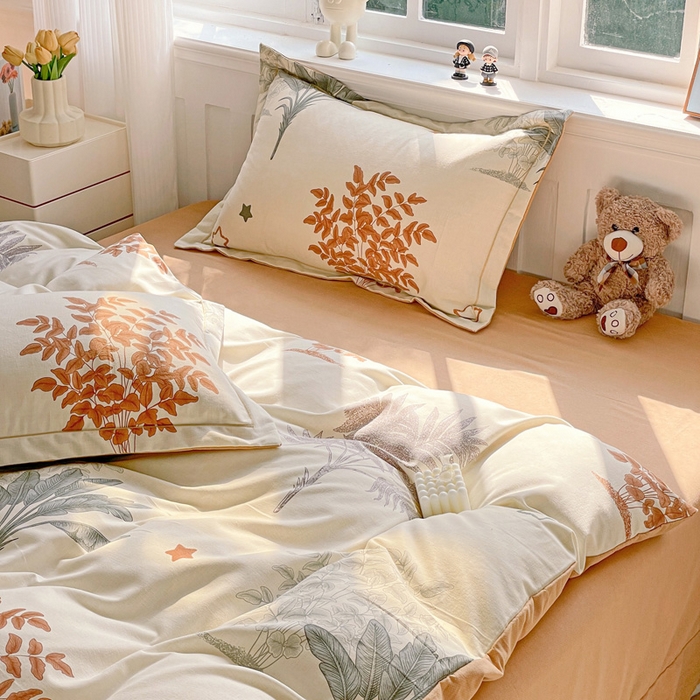 91家纺网 家纺一手货源 找家纺 曲之慕 2026新款全棉纯棉加厚喷气磨毛印花四件套 浅香