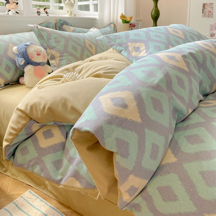 91家纺网 家纺一手货源 找家纺 曲之慕 2026新款全棉纯棉加厚喷气磨毛印花四件套 空间