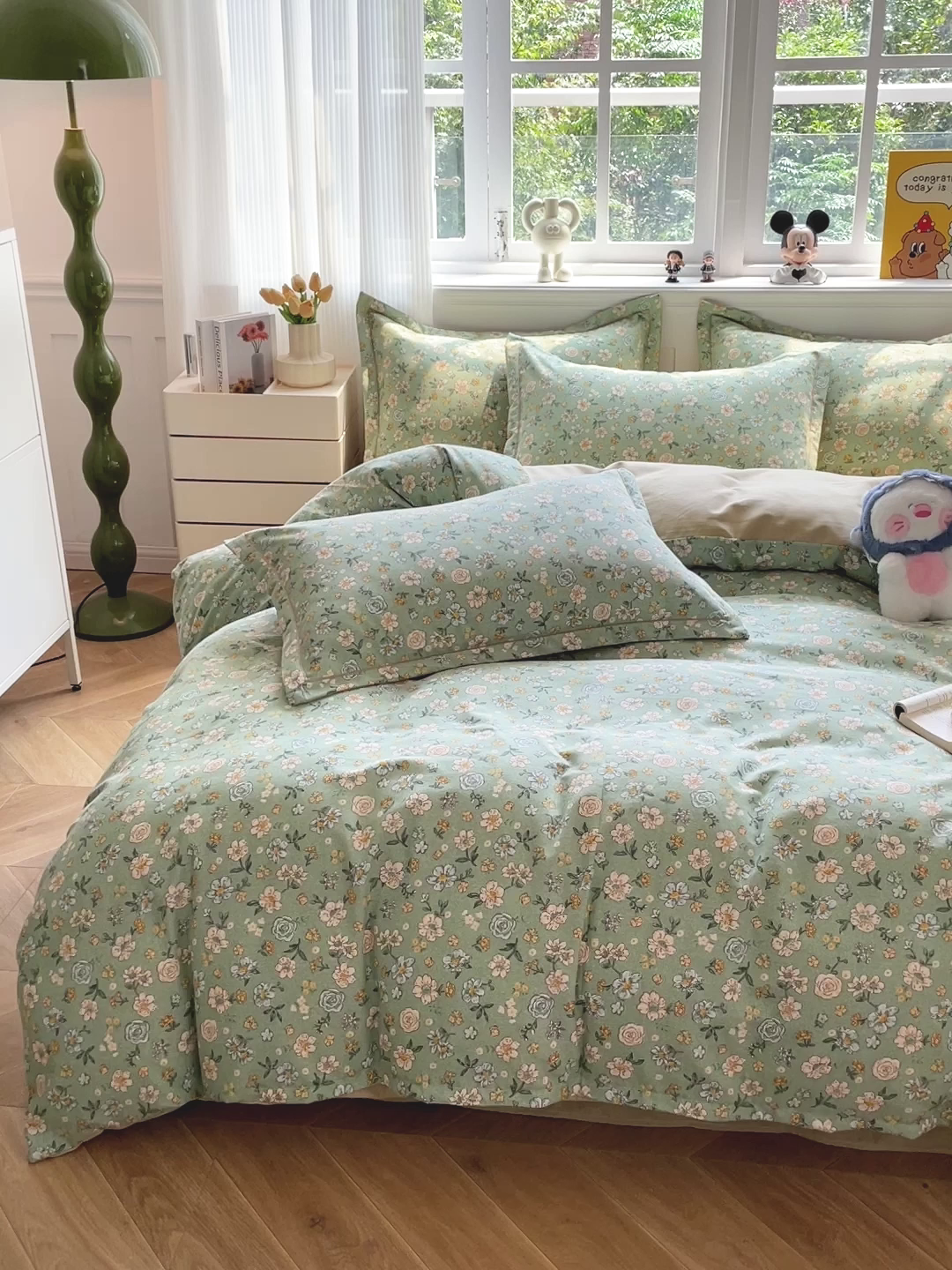 91家纺网 家纺一手货源 找家纺 曲之慕 2026新款全棉纯棉加厚喷气磨毛印花四件套 花恬