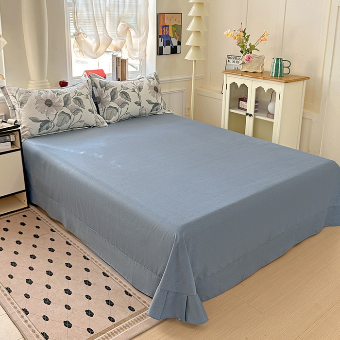 91家纺网 家纺一手货源 找家纺 曲之慕 2026新款全棉纯棉加厚喷气磨毛印花四件套 蓝汐