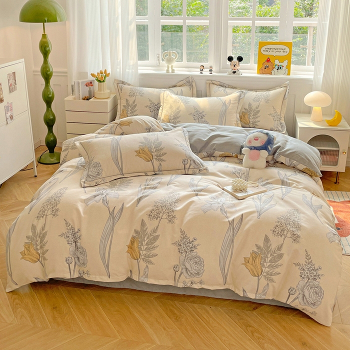 91家纺网 家纺一手货源 找家纺 曲之慕 2026新款全棉纯棉加厚喷气磨毛印花四件套 幽羽