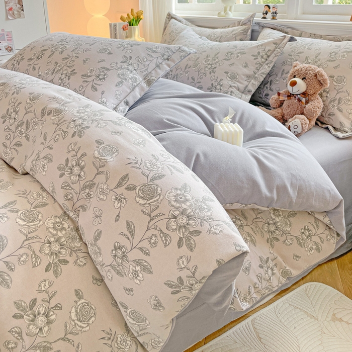 曲之慕 2026新款全棉纯棉加厚喷气磨毛印花四件套 啬园