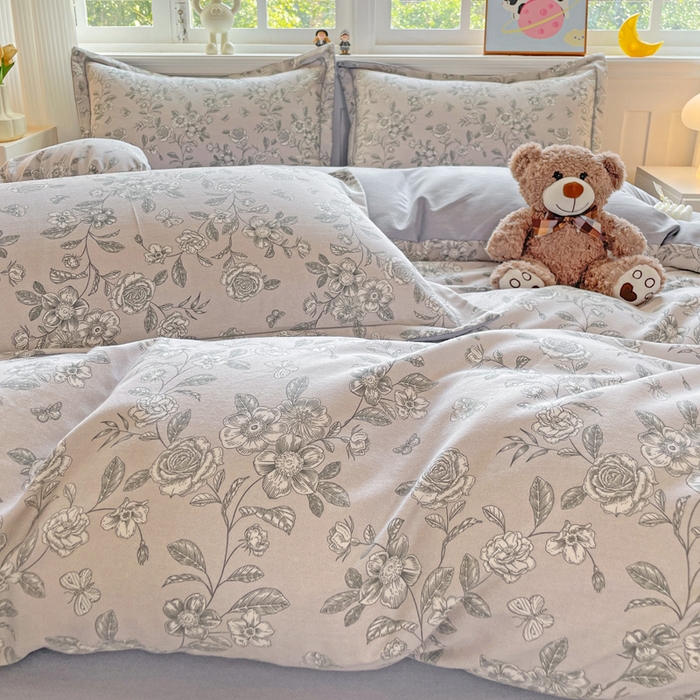 91家纺网 家纺一手货源 找家纺 曲之慕 2026新款全棉纯棉加厚喷气磨毛印花四件套 啬园