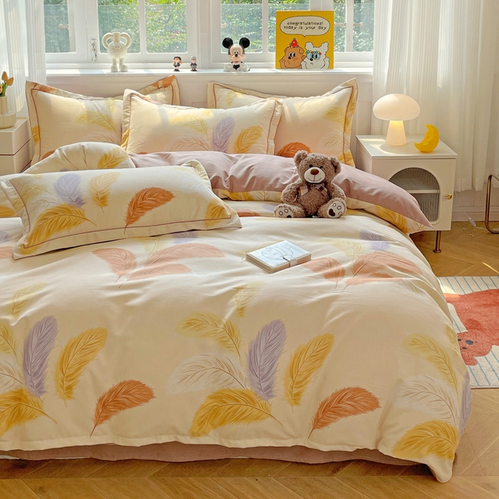 91家纺网 家纺一手货源 找家纺 曲之慕 2026新款全棉纯棉加厚喷气磨毛印花四件套 晚秋