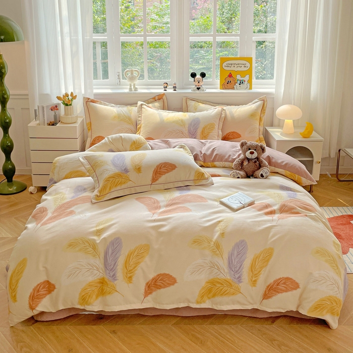 91家纺网 家纺一手货源 找家纺 曲之慕 2026新款全棉纯棉加厚喷气磨毛印花四件套 晚秋