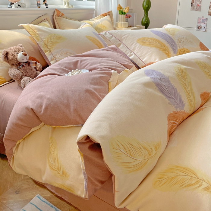 91家纺网 家纺一手货源 找家纺 曲之慕 2026新款全棉纯棉加厚喷气磨毛印花四件套 晚秋