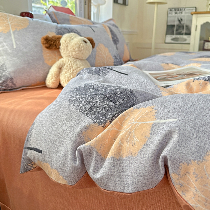 91家纺网 家纺一手货源 找家纺 曲之慕 2026新款全棉纯棉加厚喷气磨毛印花四件套 秋韵