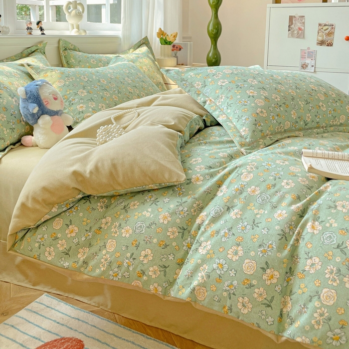 91家纺网 家纺一手货源 找家纺 曲之慕 2026新款全棉纯棉加厚喷气磨毛印花四件套 花恬