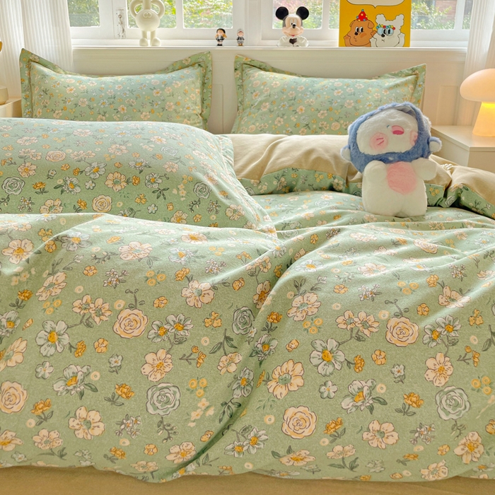 91家纺网 家纺一手货源 找家纺 曲之慕 2026新款全棉纯棉加厚喷气磨毛印花四件套 花恬