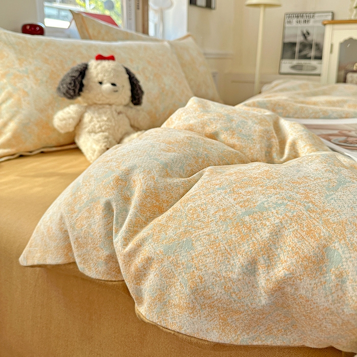 91家纺网 家纺一手货源 找家纺 曲之慕 2026新款全棉纯棉加厚喷气磨毛印花四件套 柔晖