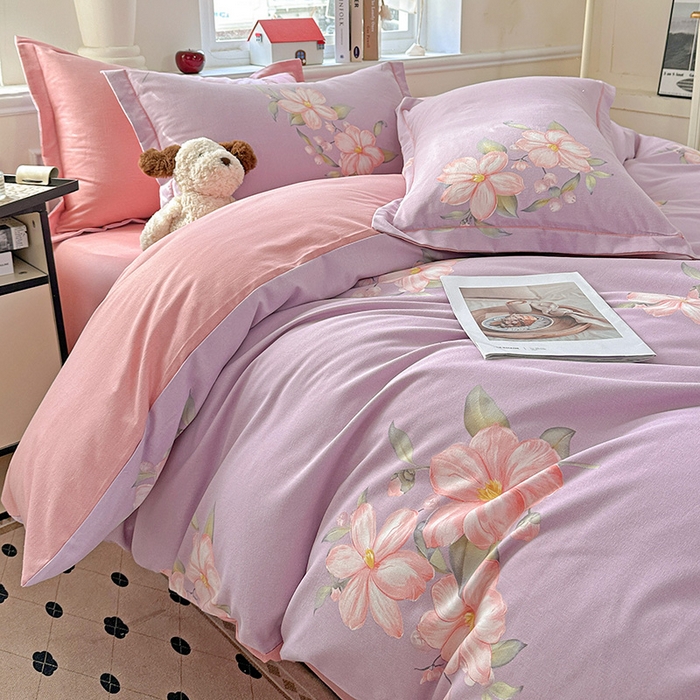 91家纺网 家纺一手货源 找家纺 曲之慕 2026新款全棉纯棉加厚喷气磨毛印花四件套 紫韵