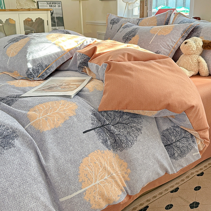 91家纺网 家纺一手货源 找家纺 曲之慕 2026新款全棉纯棉加厚喷气磨毛印花四件套 秋韵