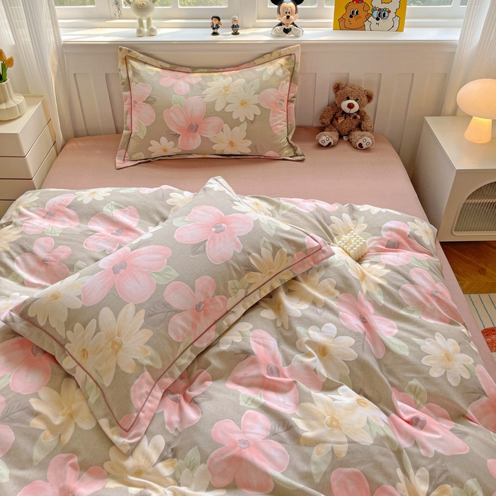 91家纺网 家纺一手货源 找家纺 曲之慕 2026新款全棉纯棉加厚喷气磨毛印花四件套 花意