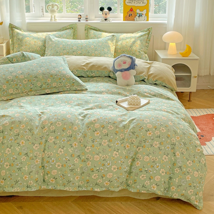 91家纺网 家纺一手货源 找家纺 曲之慕 2026新款全棉纯棉加厚喷气磨毛印花四件套 花恬